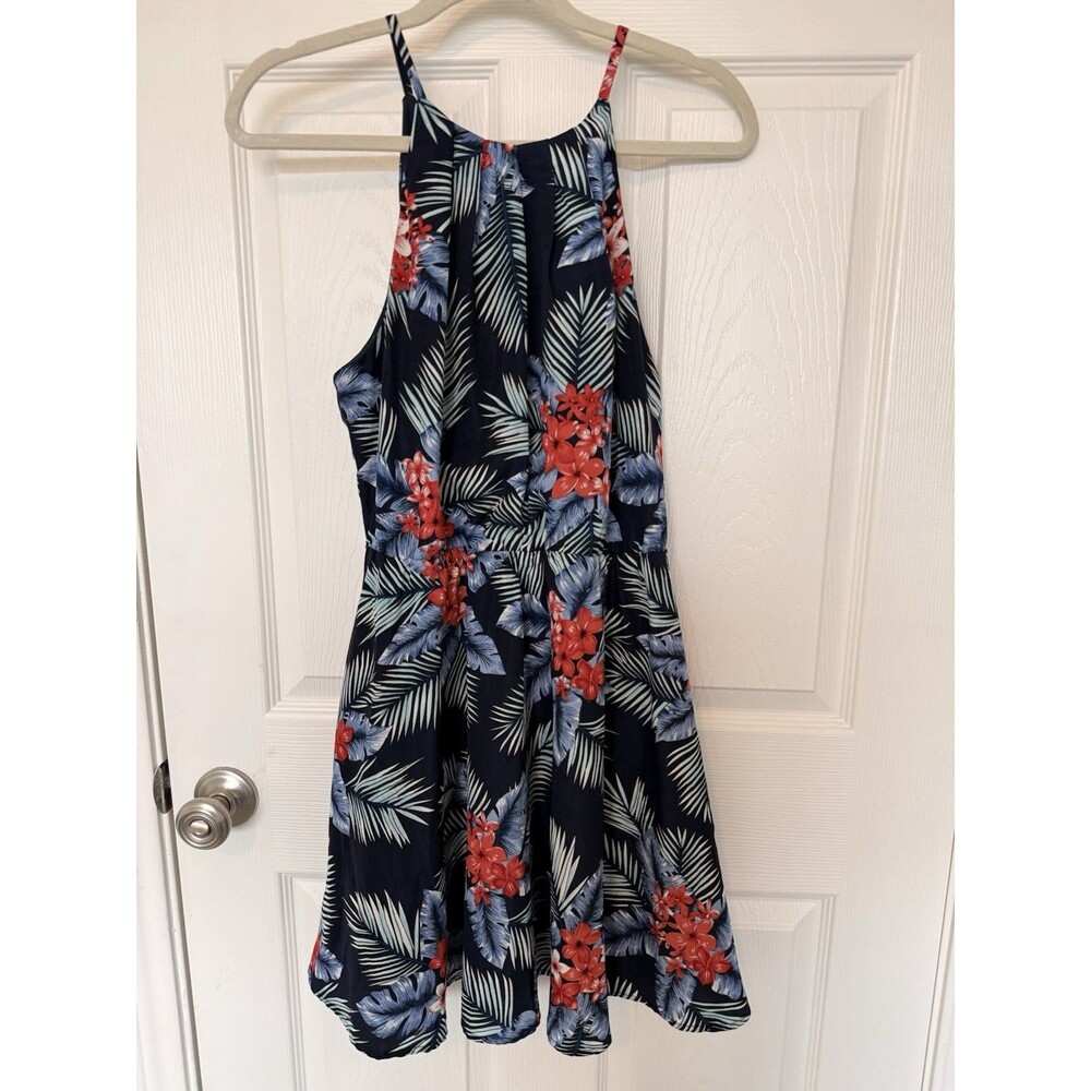 Jodifl Women’s Navy Floral High Neck Spaghetti Strap Knee Length Dress, Size S